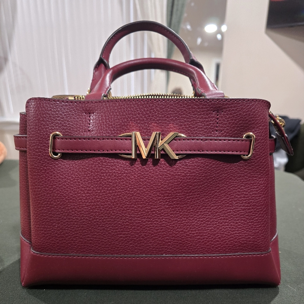 Michael Kors Dark Cherry Leather Handbag Belted Satchel